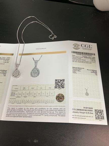 CERTIFIED 14K WHITE GOLD NECKLACE WITH DIAMOND PENDANT