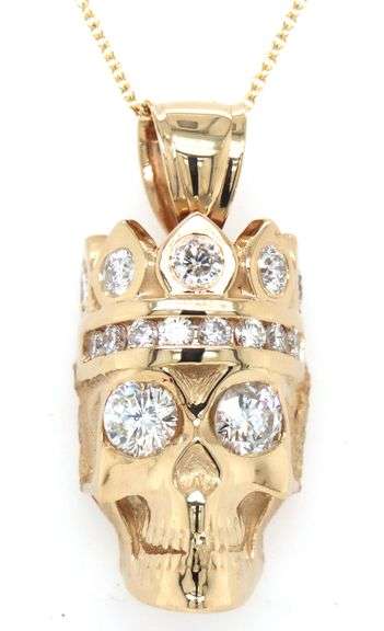 14kt Yellow gold 2.50ctw diamond Skull pendant on chain