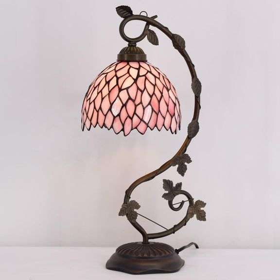 Pink Wisteria Stained Glass Table Lamp