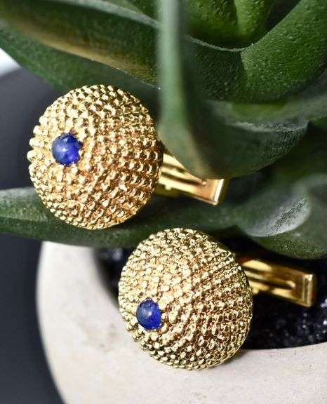 Elegant 14K Yellow Gold Cufflinks with Sapphires