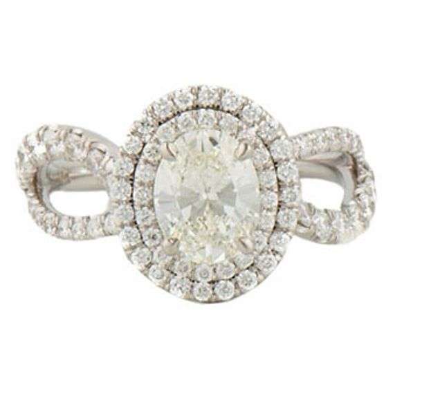 1.71ctw Oval and Round Diamond Double Frame Split Shank Engagement Ring in 18K