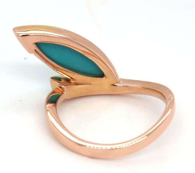 14kt Yellow gold Turquoise and diamond bypass ring