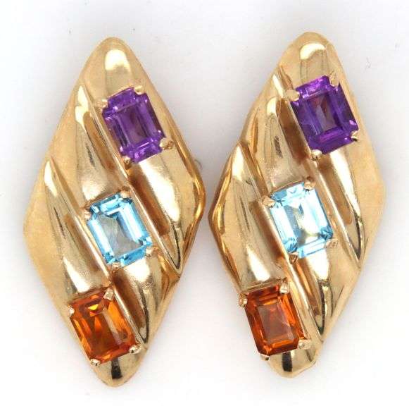 Modern Colorful 14k YG Clip On Earrings