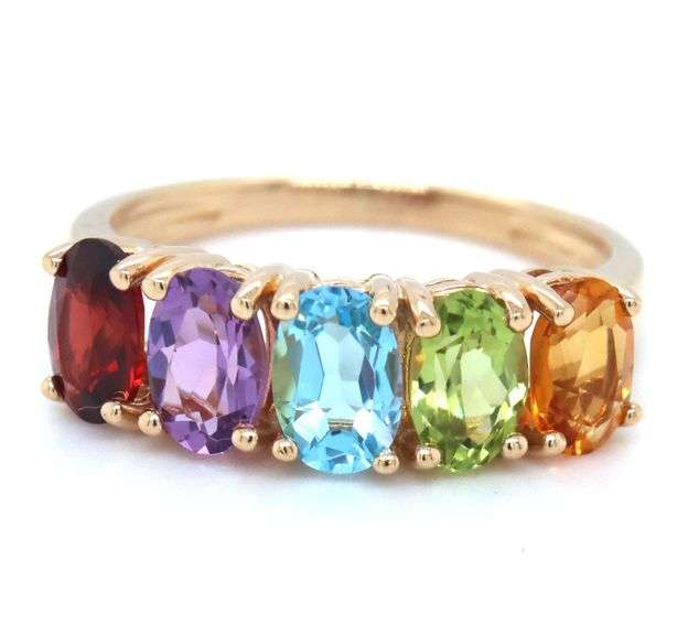 14kt Yellow gold oval 5 multi color gemstone band