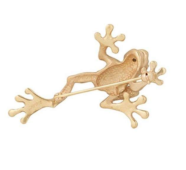 0.08ctw Diamond Satin Finish Frog Brooch in 14K
