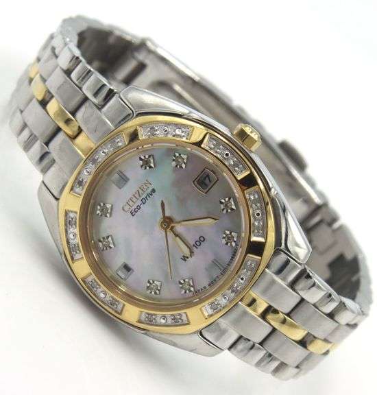 Citizen Solar Analog mother of pearl diamond dial watch
