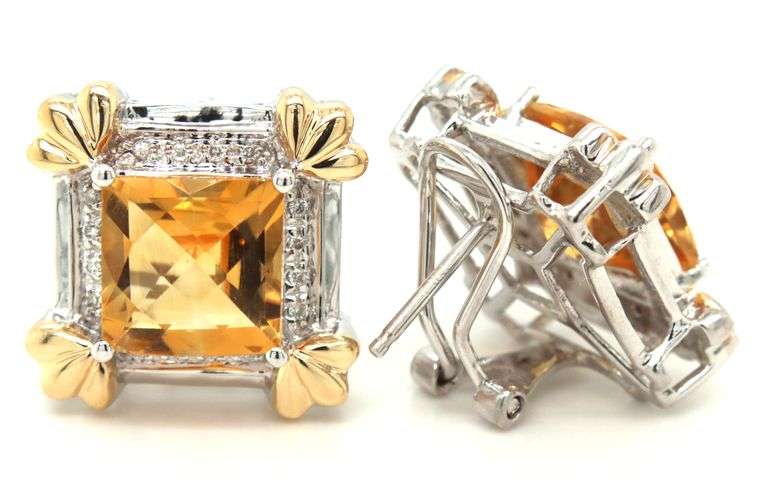 14kt White gold 5ctw Citrine and diamond accent earrings