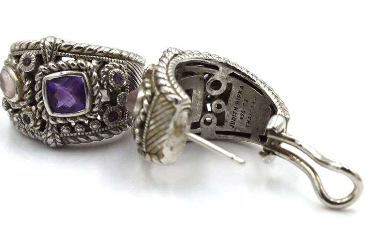 Judith Ripka 925 Silver Silver Amerthyst , Moonstone Earrings