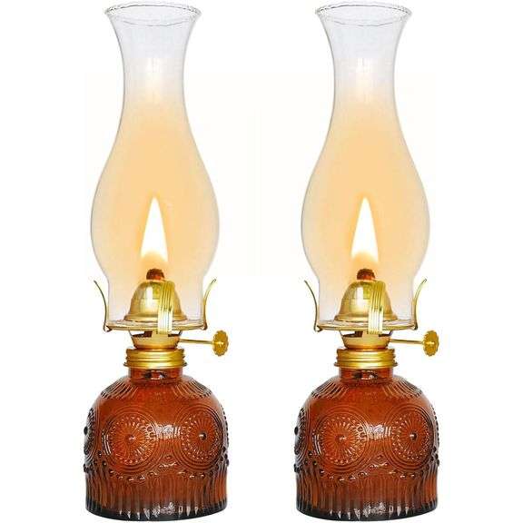 Set of 2 Clear Glass Oil Lamps