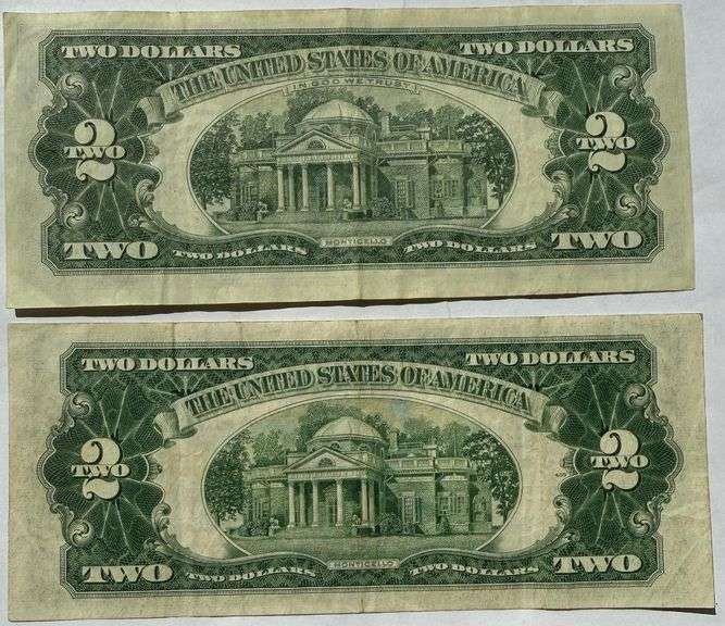 1953 A 1963 Star Circulated $2 Red Seal US Notes.