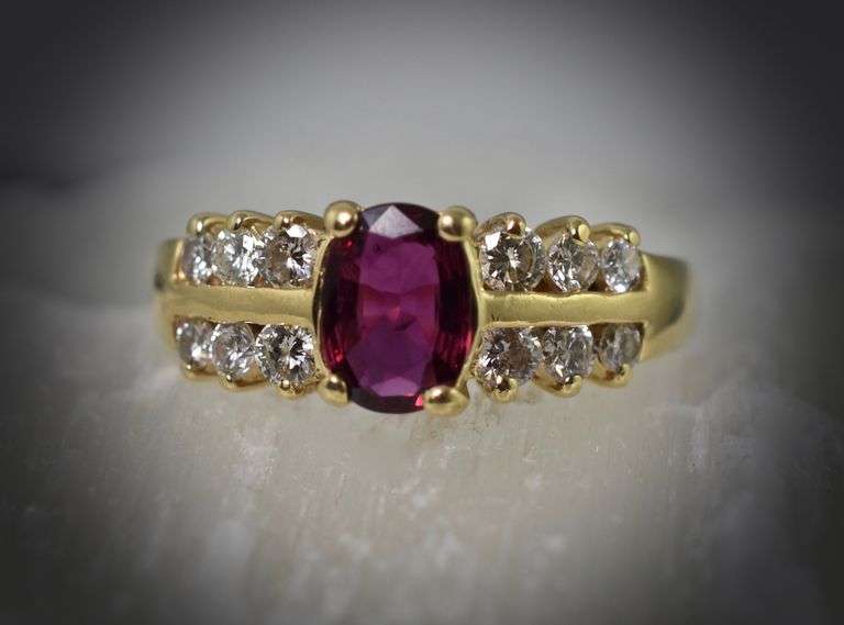 Elegant 14K Yellow Gold Oval Ruby & Diamond Ring