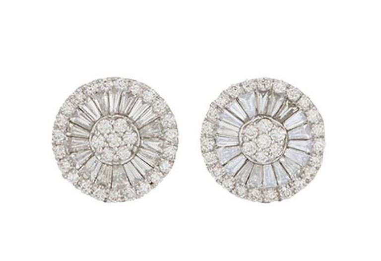 New 0.66ctw Round and Tapered Baguette Diamond Button Stud Earrings in 14K