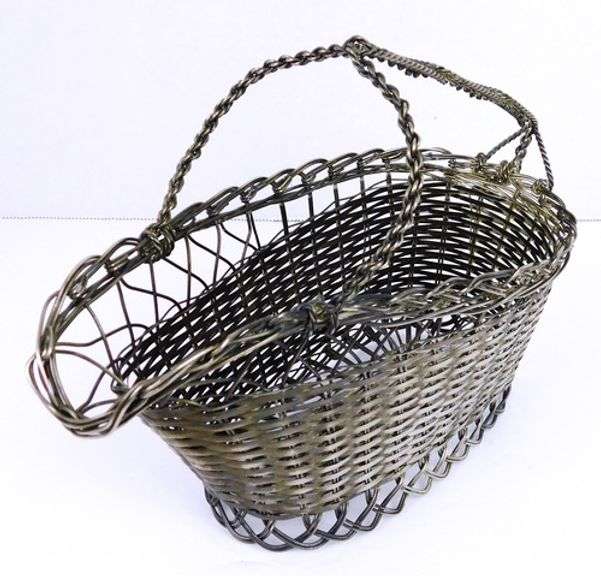 Vintage French Silver Woven Metal Bottle Basket