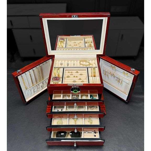 Luxury Rosewood Jewelry Box with Fingerprint Lock