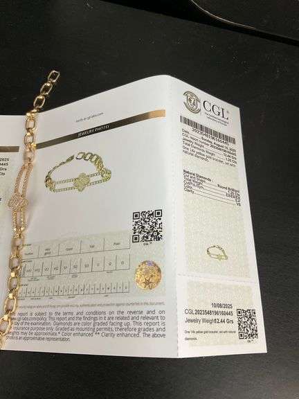 CERTIFIED BRAND NEW 14K GOLD AND DIAMOND SLIDING CLOVER BRACELET