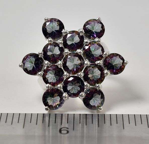 Mystic Topaz Gemstone Cluster Ring in Sterling Silver