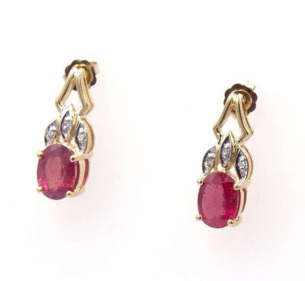 14kt Yellow gold 2.41ctw oval ruby and diamond accent stud earrings