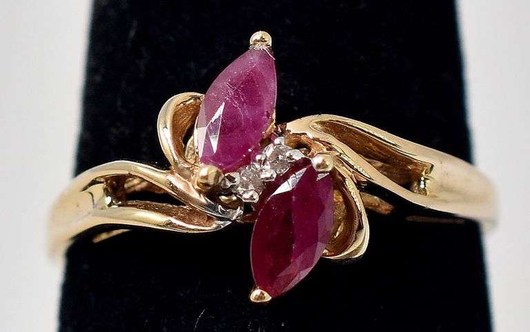 Alluring 10K Yellow Gold Ruby Gemstone and Diamond Ring