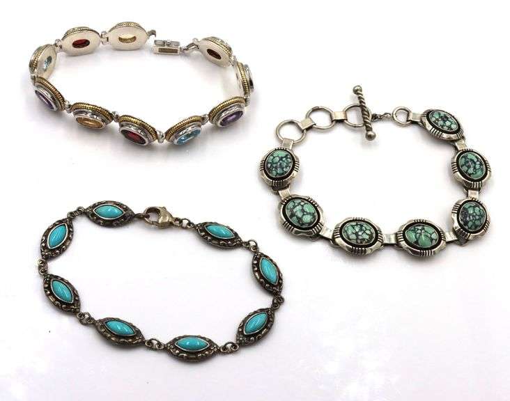 925 Vintage Sterling Silver Turquoise and multi Stone Bracelet Lot