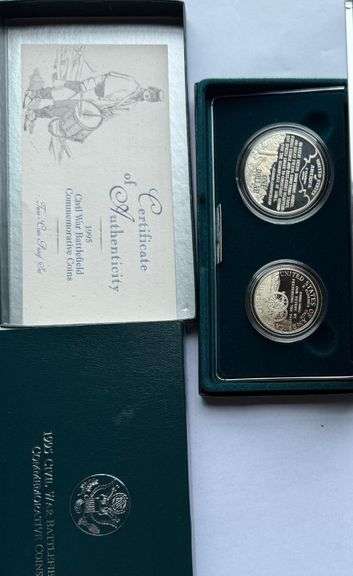 1995 Civil War Battlefield Proof Set With Silver Dollar & Clad Half