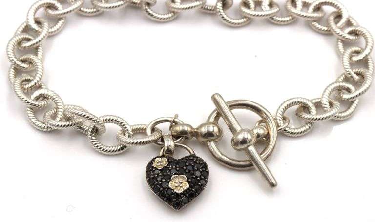 925 Sterling Silver Stephen Dweck Black Diamond Charm Bracelet