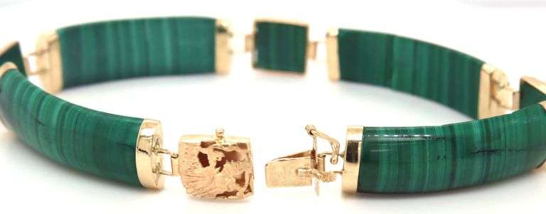 14kt Yellow gold Malachite bar bracelet