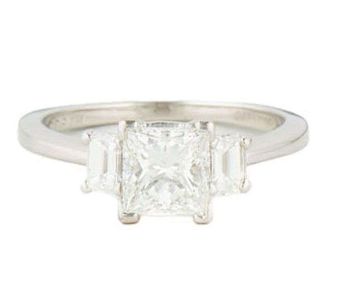 1.65ctw Princess and Emerald Cut Diamond Three Stone Engagement Ring in Platinum