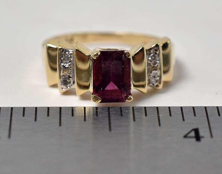 Perfect 14K Yellow Gold Rhodolite Gemstone and Diamond Ring