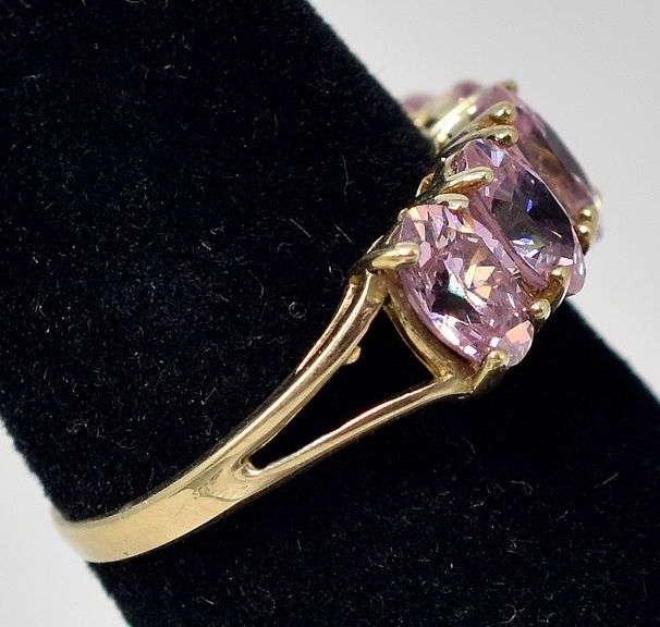 Sparkling 10K Yellow Gold Pink CZ Gemstone Ring