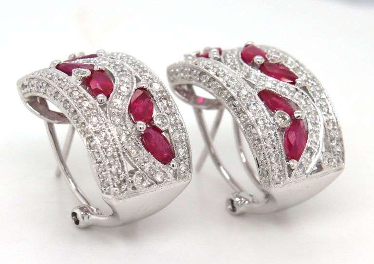 14kt White gold ruby and diamond earrings