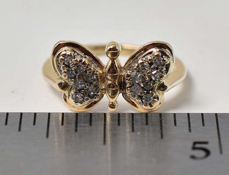 Breath Taking 14K Yellow Gold Diamond Butterfly Ring