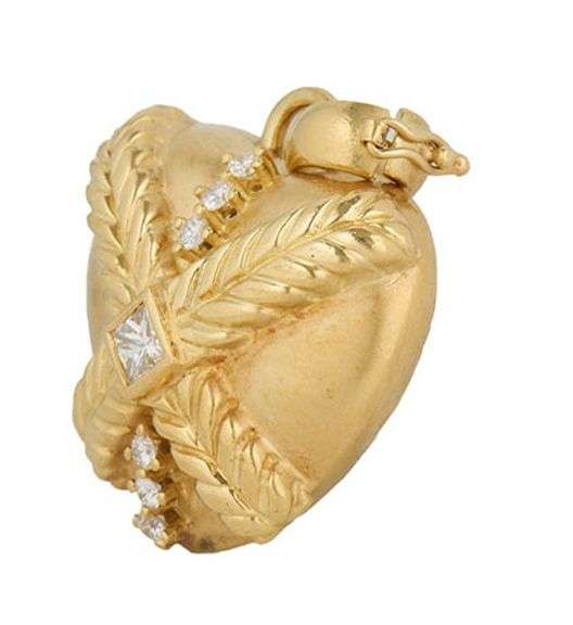 Nancy and David 0.75ctw Princess and Round Diamond X Puffed Heart Pendant in 18K