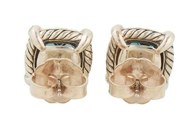 David Yurman Chatelaine Hampton Blue Topaz and Diamond Stud Earrings in Sterling