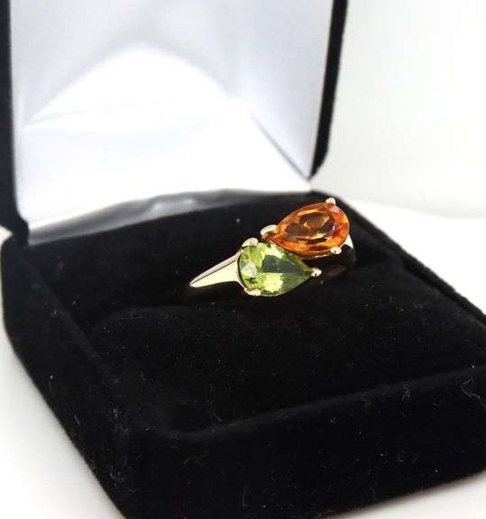 14kt Yellow gold Citrine and peridot crossover ring
