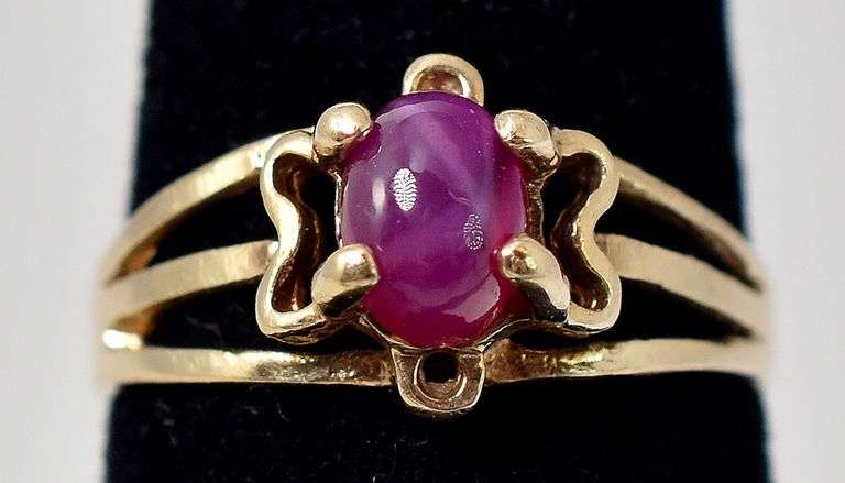 Dainty 10K Yellow Gold Synthetic Star Sapphire Gemstone Ring