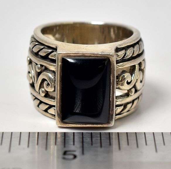 Black Onyx Gemstone 3/4 inch Wide Band  Ring in Sterling Silver