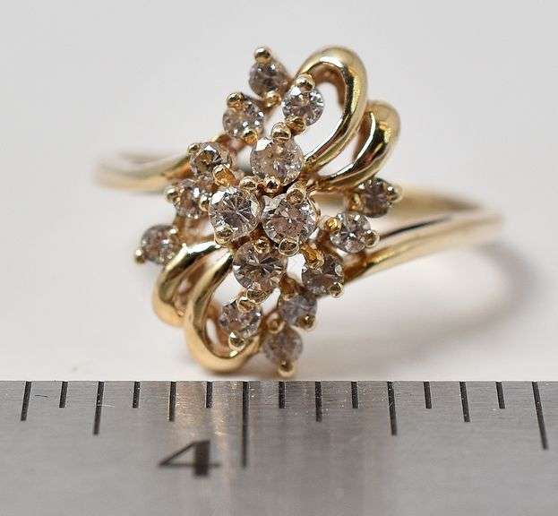 Sparkling 14K Yellow Gold Diamond Cluster Ring