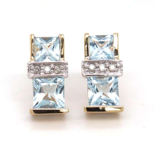14kt Yellow gold 2ctw aquamarine and diamond earrings
