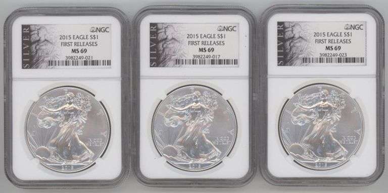 3 NGC MS69 First Releases 2015 $1 American Silver Eagles