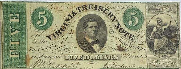 $5 Virginia Treasury Note March 3 1863 Series