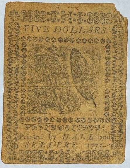 US Nov 29 1775 $5 Continental Currency Note