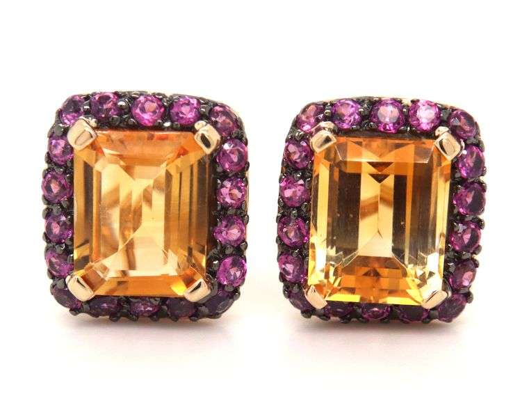 14kt Yellow gold citrine and pink sapphire earrings