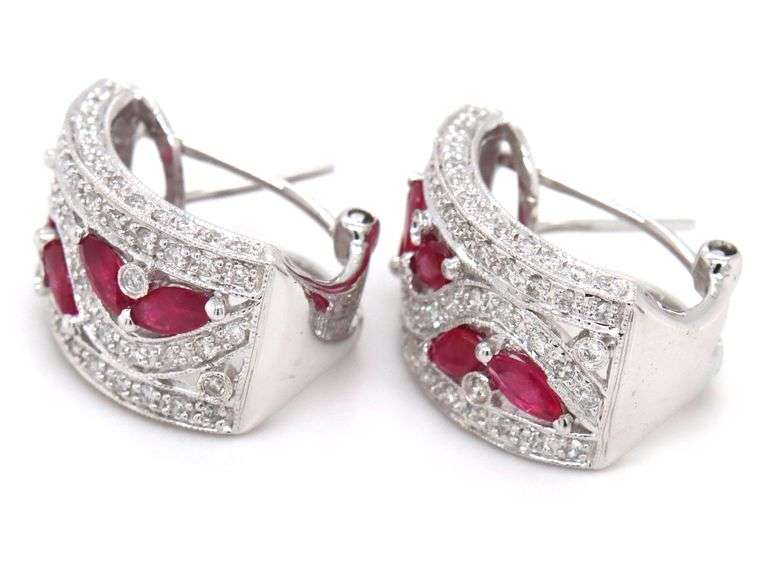 14kt White gold ruby and diamond earrings