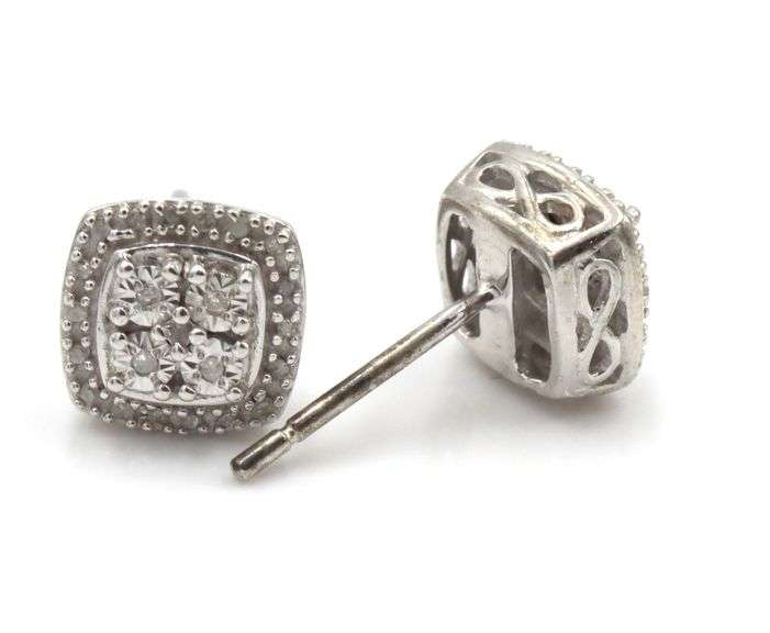 3 Pairs of 925 sterling silver diamond stud earrings