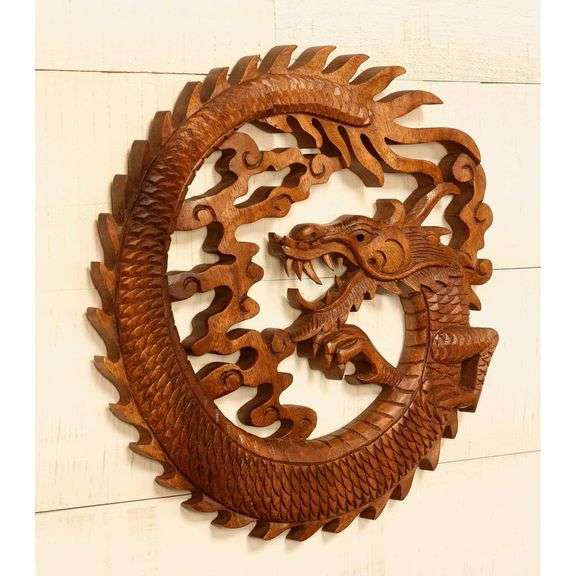 Hand-Carved Wooden Dragon Wood Relief