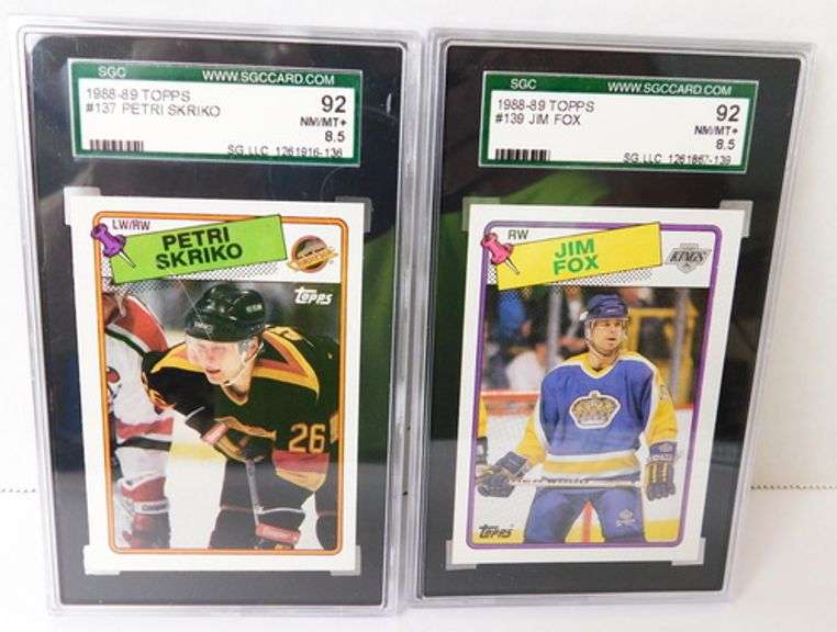 2 Graded Topps 1988-89 Hockey Cards, Skriko & Fox -