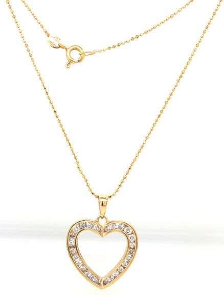 14kt Yellow gold 0.65ctw diamond open heart shaped pendant on chain