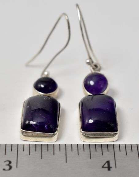 Sterling Silver  Amethyst Gemstone Dangle Earrings