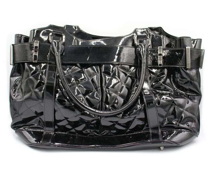 Burberry Beaton Eastmore Landscape Patent Leather Tote Handbag