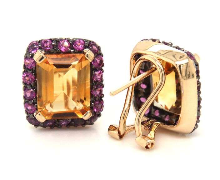 14kt Yellow gold citrine and pink sapphire earrings